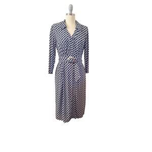 Chaps Black & White Belted Wrap Dress Small